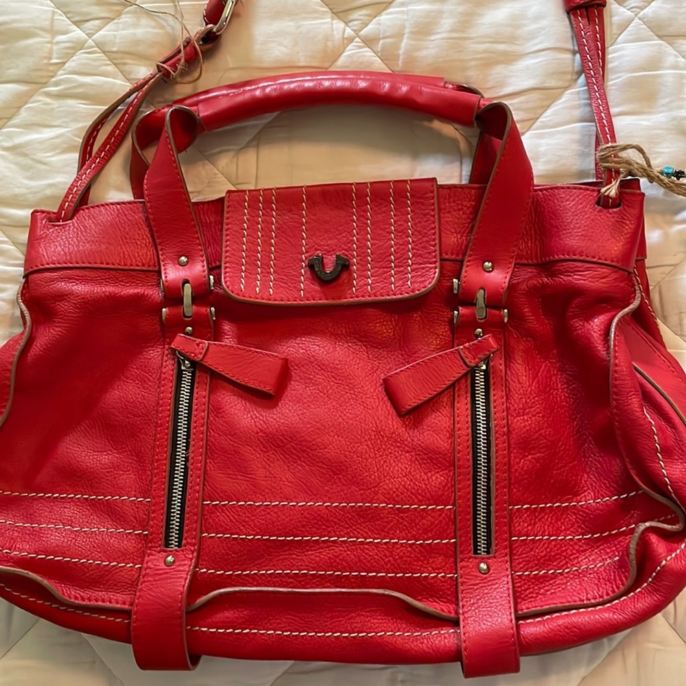 True Religion Satchel Red bag.  Never carried.  NWT.  Comes with dust bag.